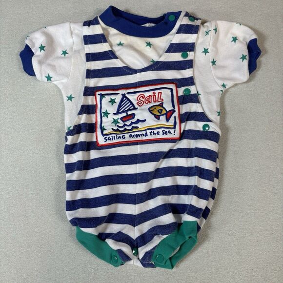 Vintage Baby Toddler Boys Clothing Lot of Overalls Size 3-9 Months Baseball - Picture 2 of 7